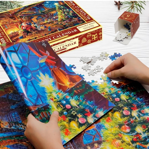 Jigsaw Puzzle Advent Calendar 1008 Pieces Puzzle 24 Days Christmas Old Man Santa - Picture 3 of 16